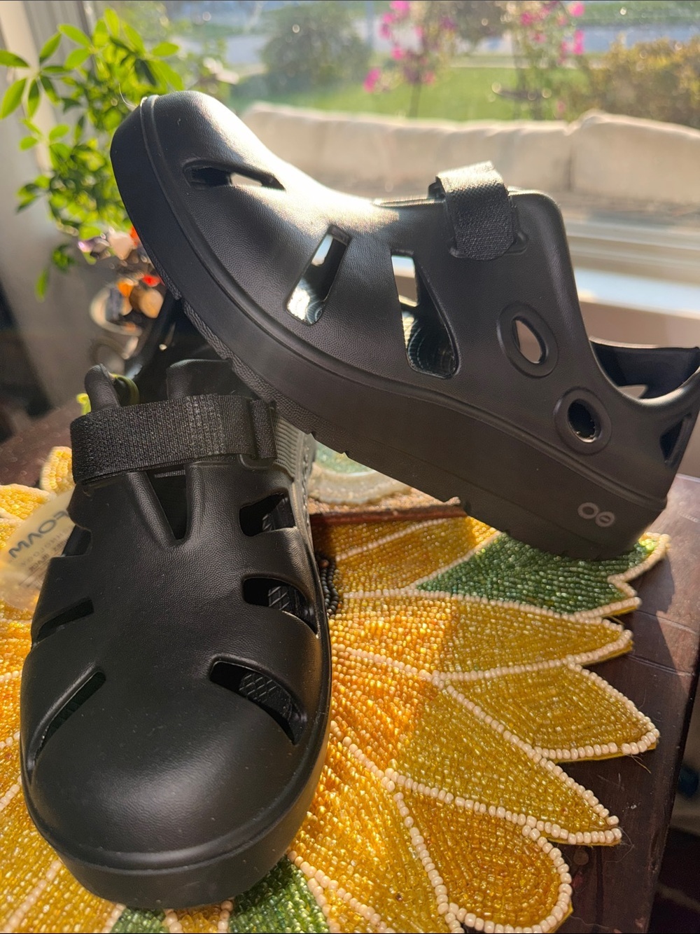 OOFOS Black Slip-On Water-Friendly Clog Sandals